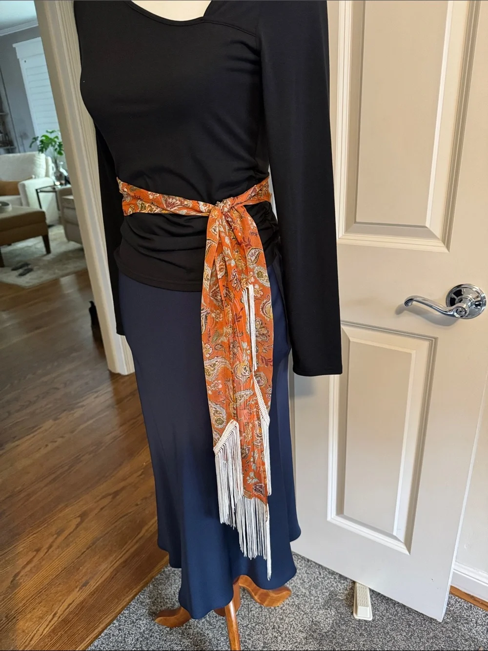Chan Luu Orange Paisley Fringe Scarf - Never worn
